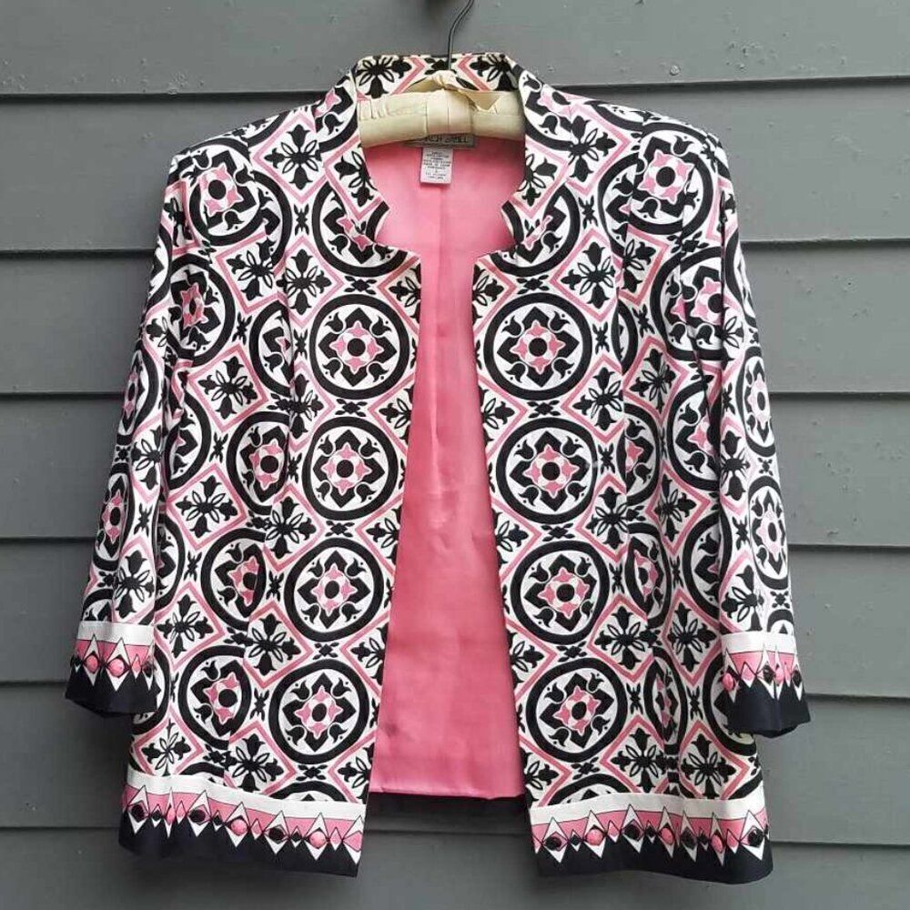 Birch Hill Cotton Black Pink White Beaded Jacket size Large